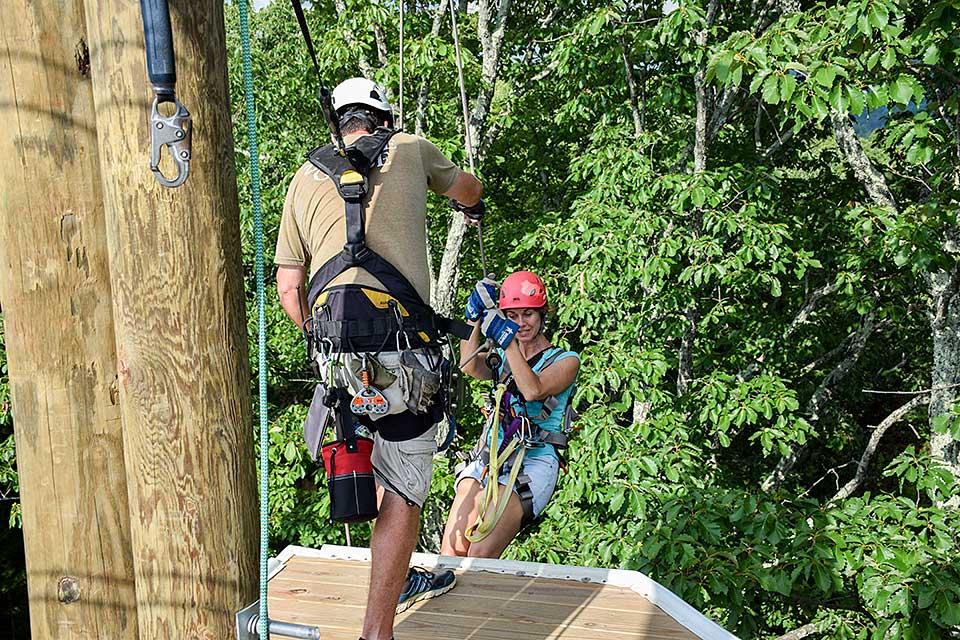One-of-a-kind rappelling feature between two zip lines